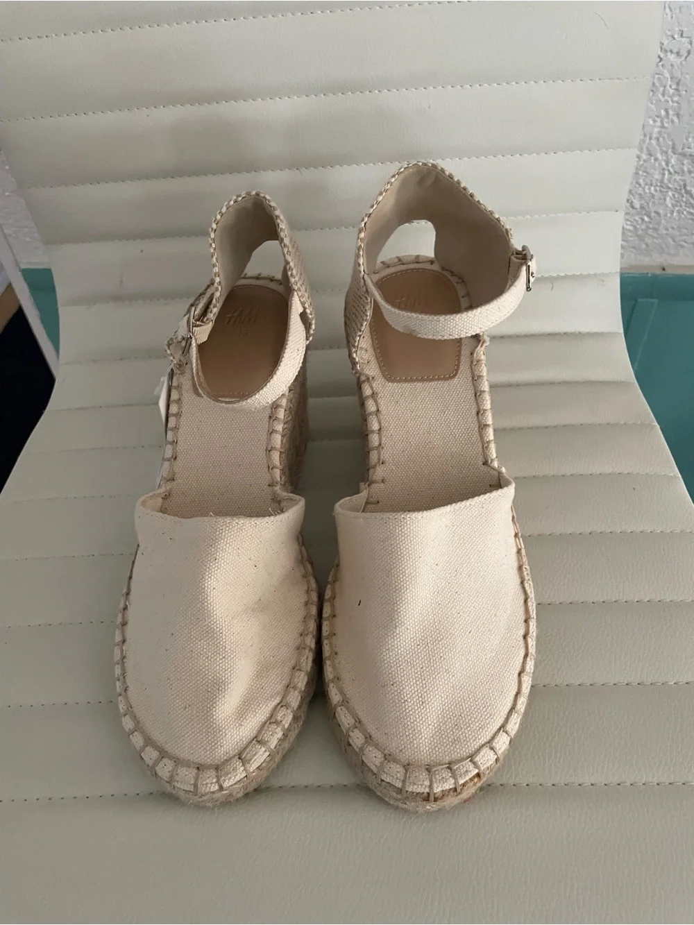 Espadrille Wedge Sandals - Beige Canvas sz7